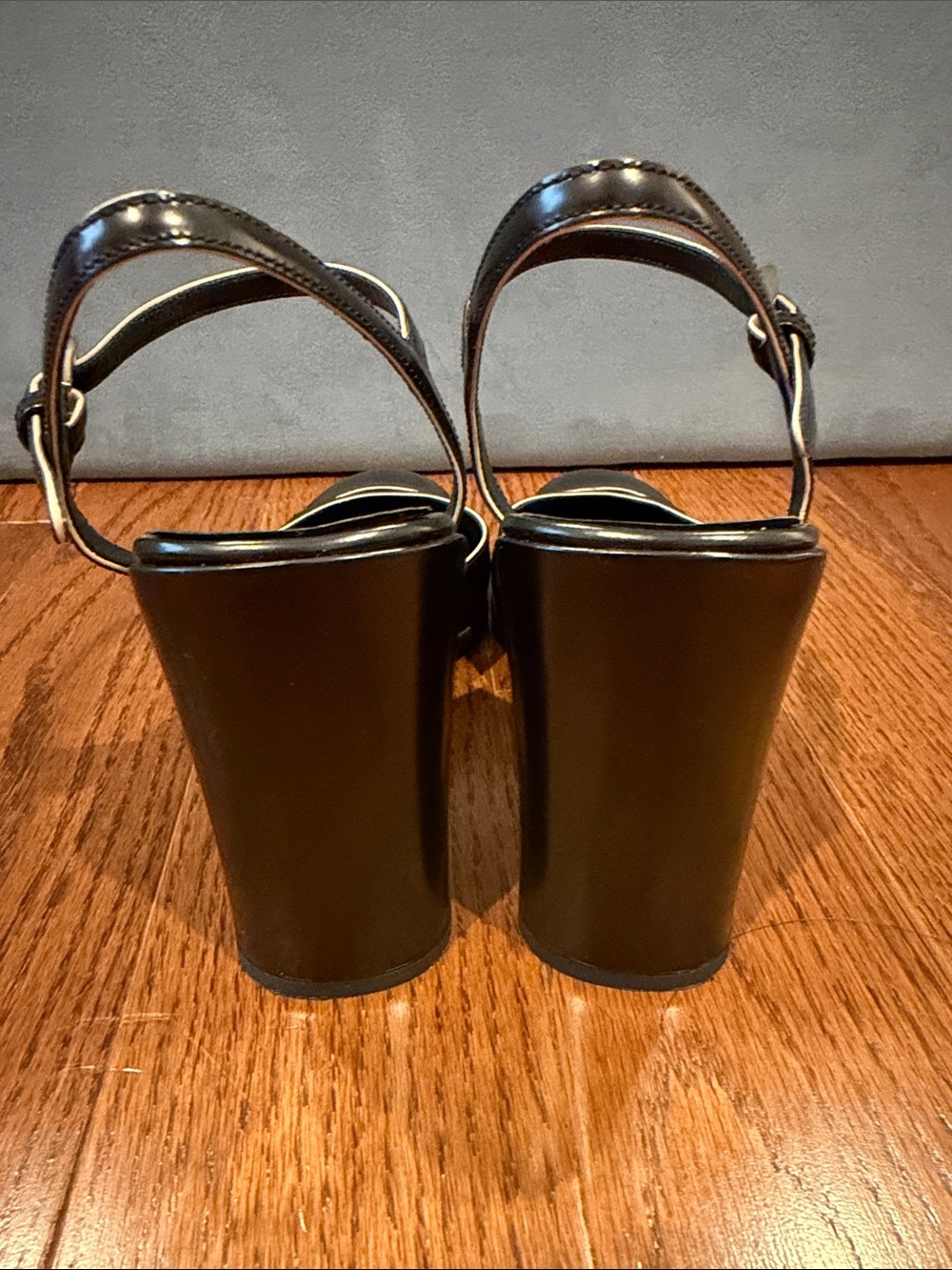 Prada Black Leather Ankle-Strap Pumps with Contrast Piping - Picture 6 of 14